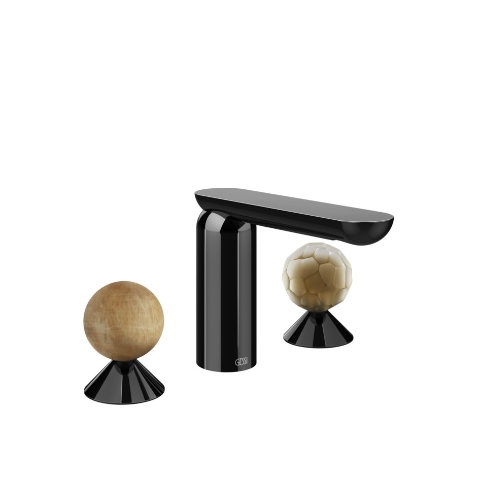 Смеситель для раковины Gessi Perle 74345 без донного клапана с вентилями-сферами из камня Onyx Cola и муранского стекла Battuto ФОТО
