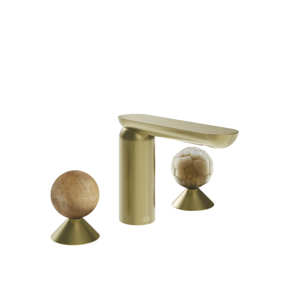 Смеситель для раковины Gessi Perle 74345 без донного клапана с вентилями-сферами из камня Onyx Cola и муранского стекла Battuto ФОТО