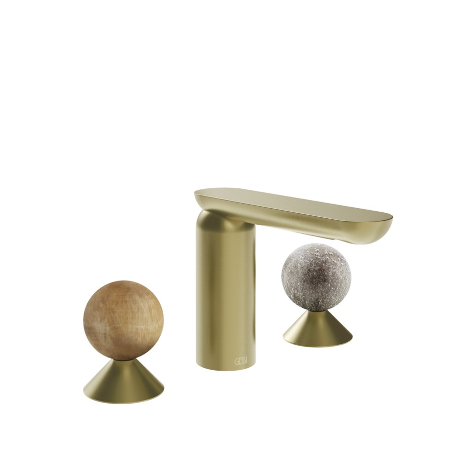 Смеситель для раковины Gessi Perle 74365 без донного клапана с вентилями-сферами из камня Onyx Cola и муранского стекла Pulegoso ФОТО