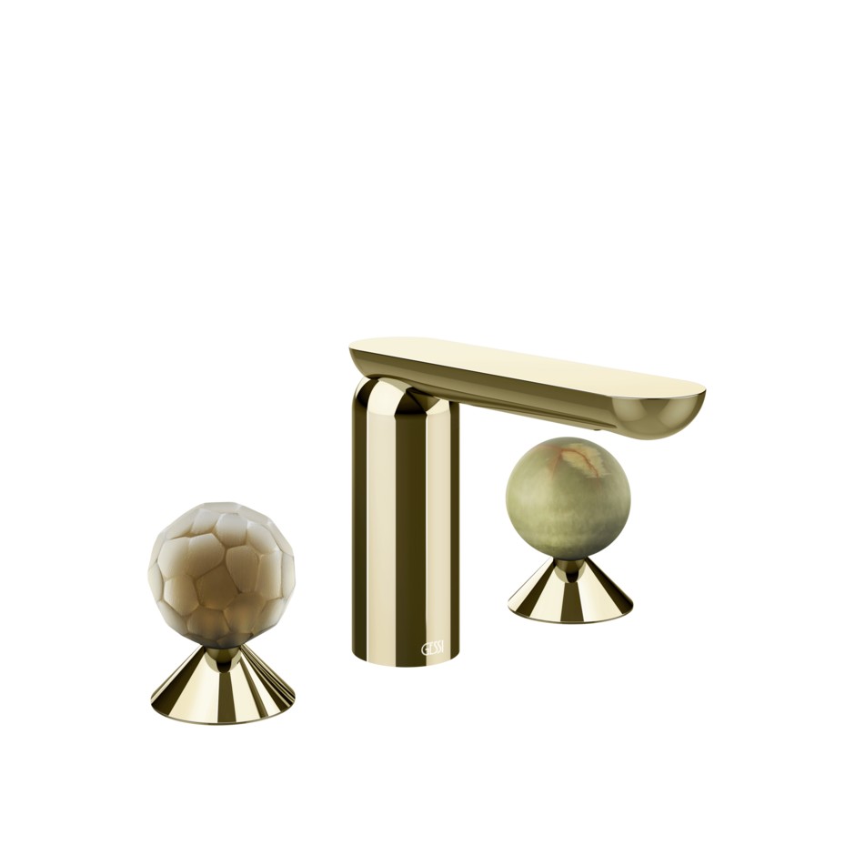 Смеситель для раковины Gessi Perle 74455 без донного клапана с вентилями-сферами из муранского стекла Battuto и камня Onyx Green ФОТО