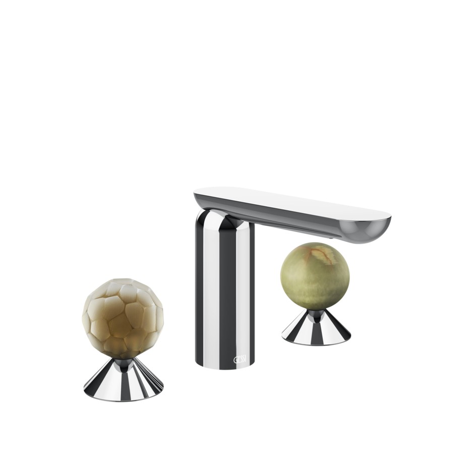 Смеситель для раковины Gessi Perle 74455 без донного клапана с вентилями-сферами из муранского стекла Battuto и камня Onyx Green ФОТО