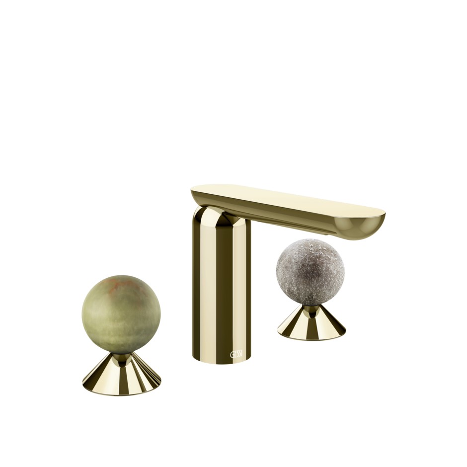 Смеситель для раковины Gessi Perle 74565 без донного клапана с вентилями-сферами из камня Onyx Green и муранского стекла Pulegoso ФОТО