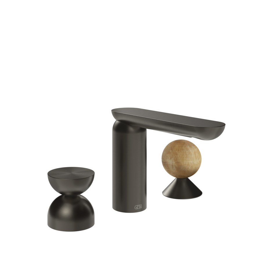 Изображение Смеситель для раковины Gessi Perle 74938 без донного клапана с металлическим вентилем-полусферой и вентилем-сферой из камня Onyx Cola