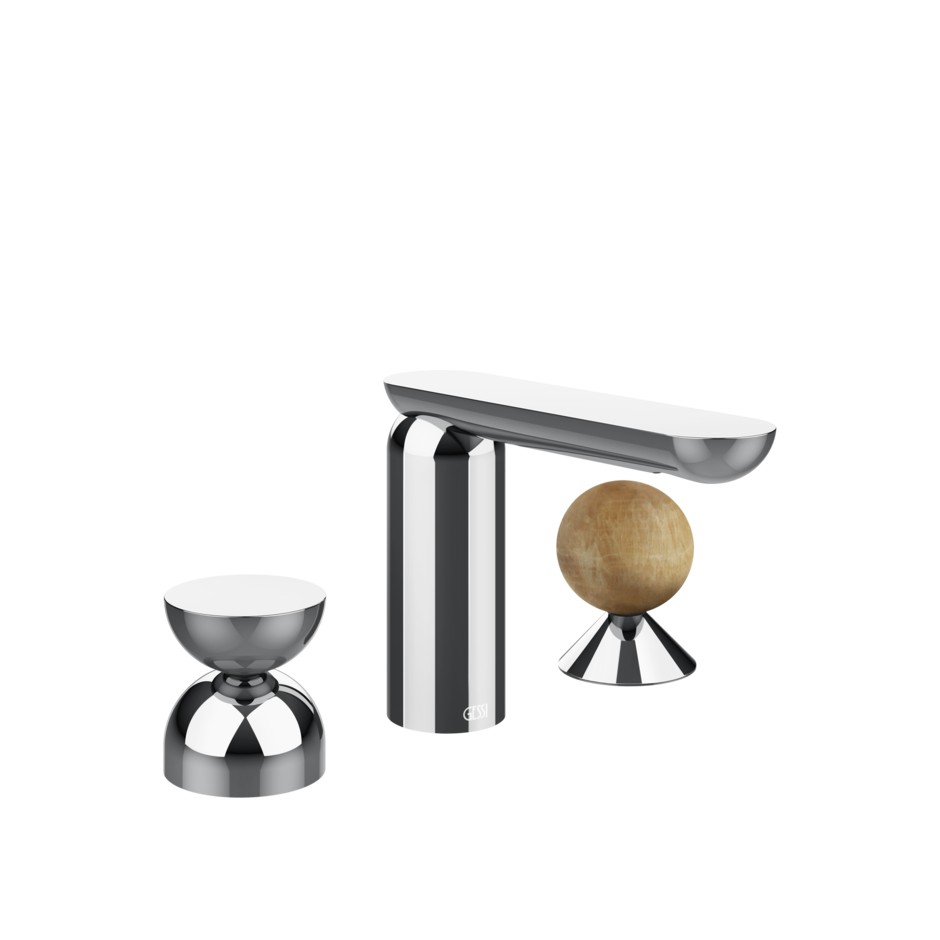 Смеситель для раковины Gessi Perle 74938 без донного клапана с металлическим вентилем-полусферой и вентилем-сферой из камня Onyx Cola ФОТО