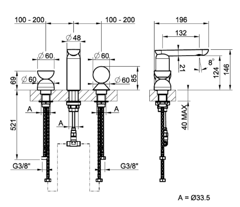 Смеситель для раковины Gessi Perle 74948 без донного клапана с металлическим вентилем-полусферой и вентилем-сферой из муранского стекла Battuto ФОТО