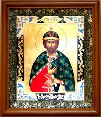 Икона Роман Рязанский в киоте с басмой Виноградная Лоза (UV-печать)(30810)