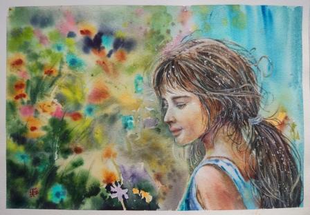 Акварель "Девушка и лето"