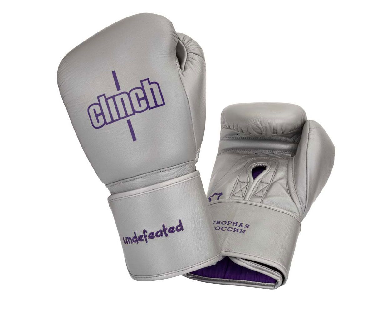 Перчатки боксерские Clinch Undefeated Russian Team серебристые, 10 унц., артикул C161RT