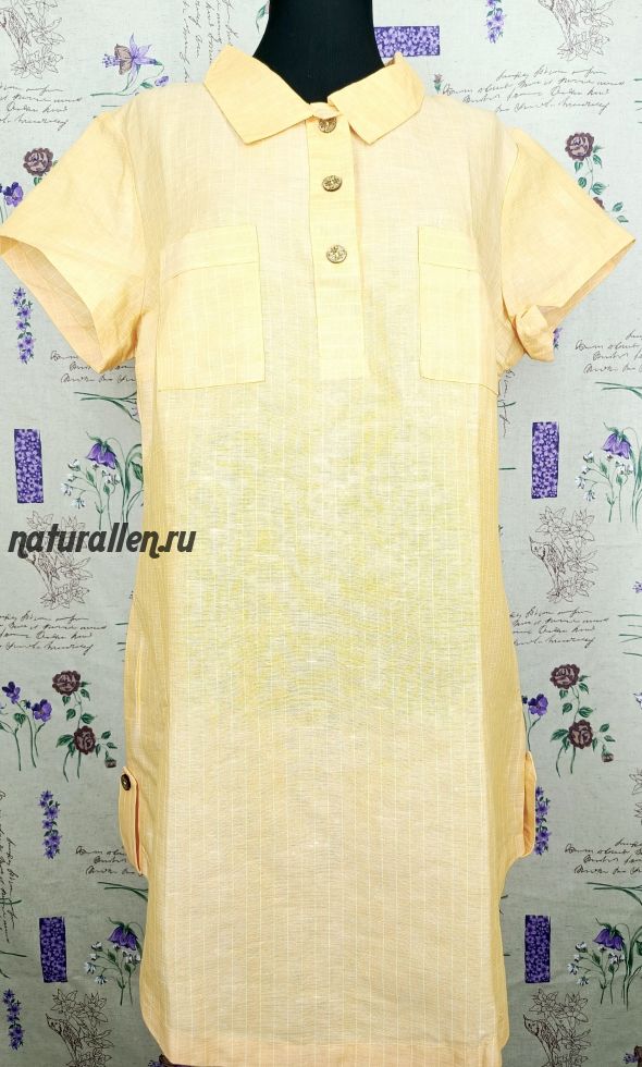 Платье льняное туника (желтый цвет)