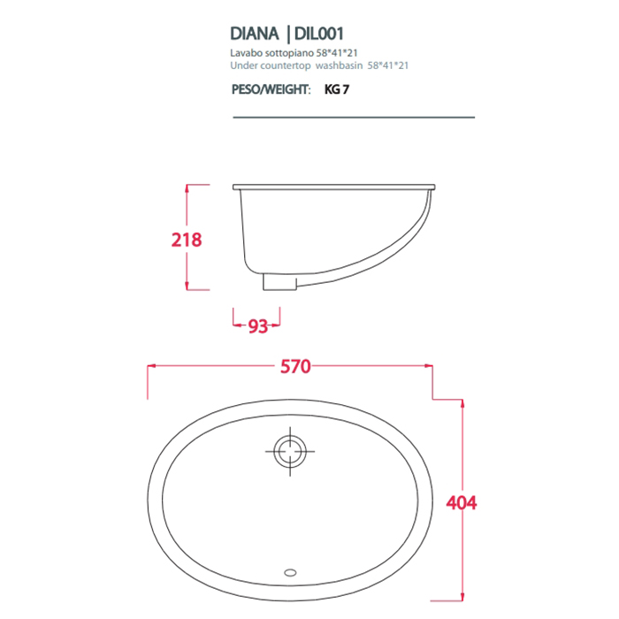 Встраиваемая раковина Artceram Diana DIL001 габариты: 57х40 см цвет белый ФОТО