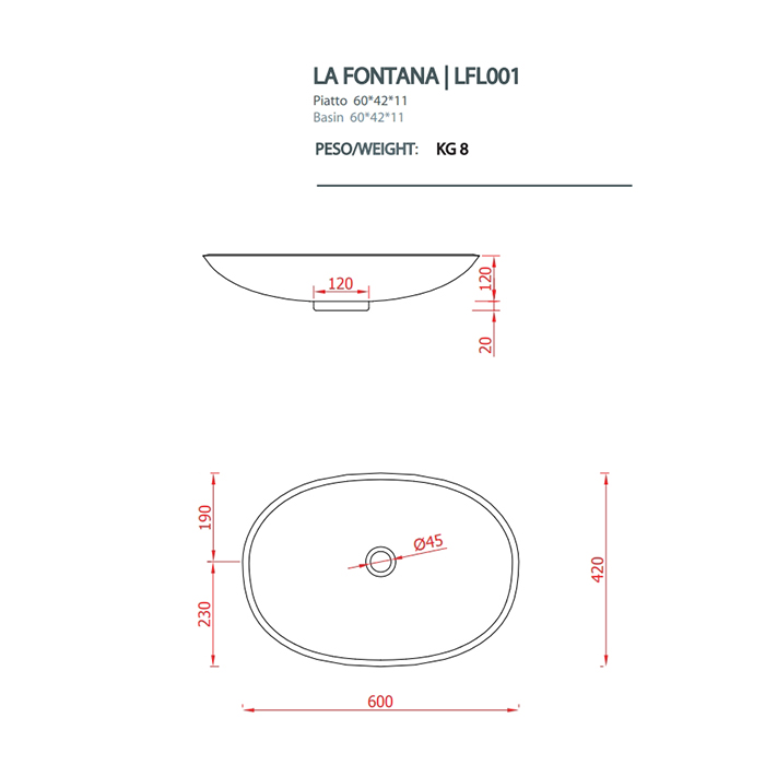 Раковина Artceram La Fontana LFL001 60х42 ФОТО