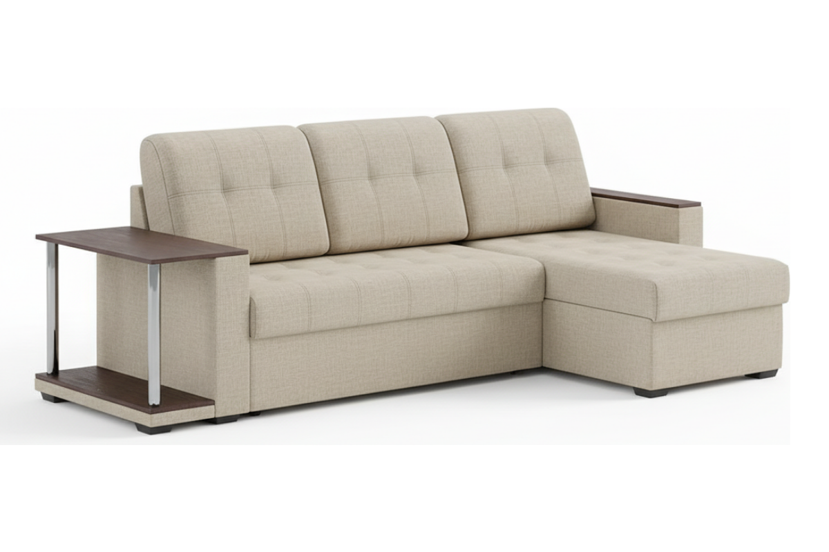 Диван угловой Мальта 2 ДУ Дельфин накладка Тёмное дерево рогожка Дэск (Dask) 01