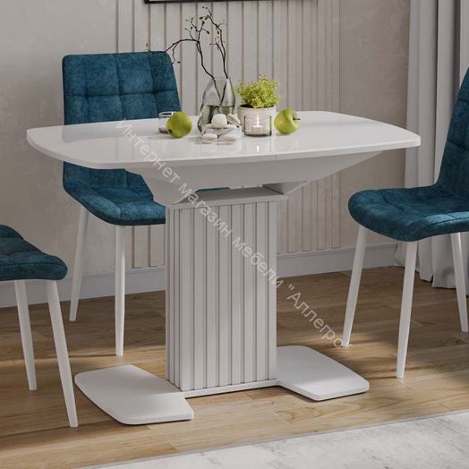 Стол обеденный раздвижной «Хилтон» Тип 1 Белый глянец, Стекло глянцевое белое