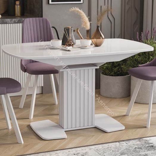 Стол обеденный раздвижной «Хилтон» Тип 2 Белый глянец, Стекло глянцевое белое