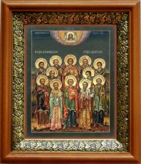 Икона Собор 12 целителей в киоте с басмой Виноградная Лоза (UV-печать)(33164)