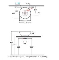 Накладная раковина Globo T-Edge B6T45 45 х 45 схема 2 Накладная раковина Globo T-Edge B6T45 45 х 45 схема 2