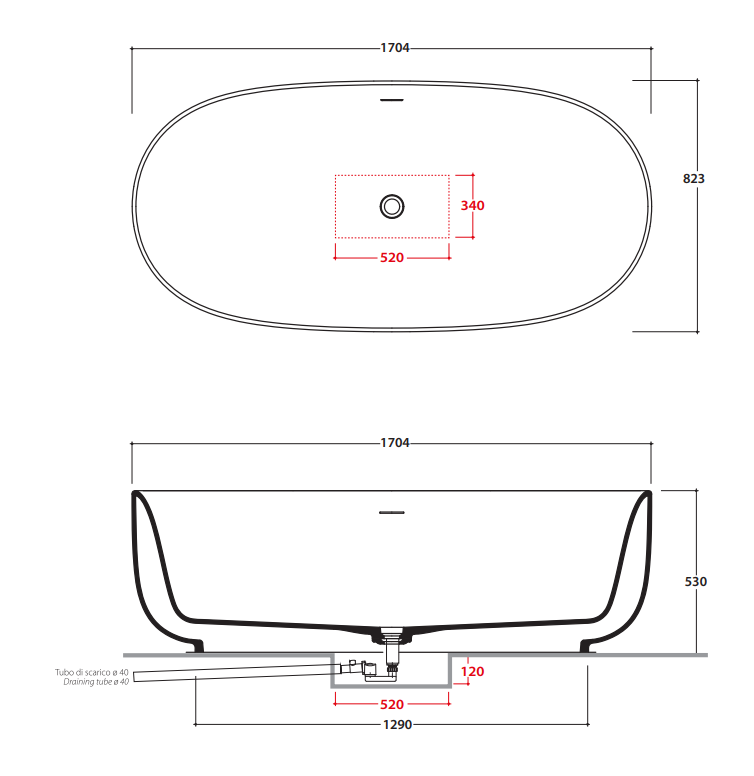 Овальная Ванна Globo Koi KOIBO170 170,4x82,3 см ФОТО