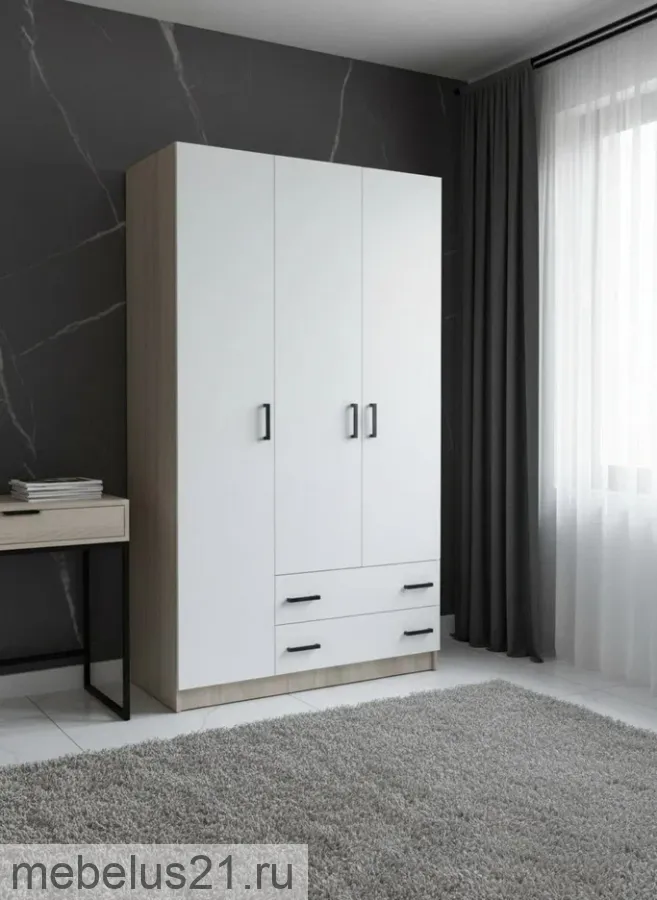 Шкаф 3-х дверный Турин Сонома/Белый