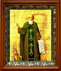 Икона Стефан Махрищский в киоте с басмой Виноградная Лоза (UV-печать)(30928)