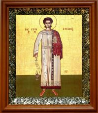 Икона Стефан, первомученик и архидиакон в киоте с басмой Виноградная Лоза (UV-печать)(30930)