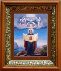 Торжество Пресвятой Богородицы (Порт-Артурская) икона Божией Матери в киоте с басмой Виноградная Лоза (UV-печать)(33184)