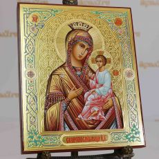 Скоропослушница икона Божией Матери 17х21 см (рукописная икона с сусальными золотом и чеканкой)
