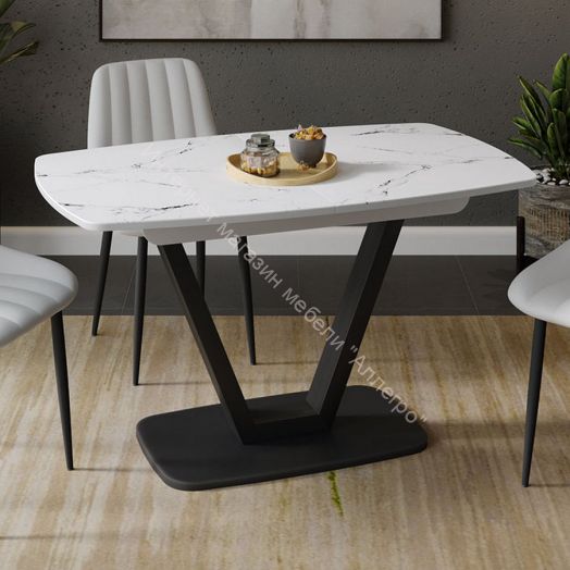 Стол обеденный «Сингапур» Тип 1 Черный муар, Стекло белый мрамор