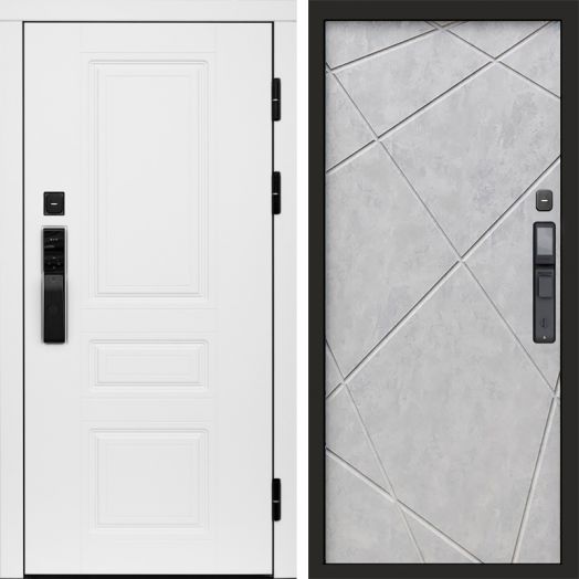 Входная дверь ВДК Орегон Вайт с электронным замком - Лучи Бетон светлый