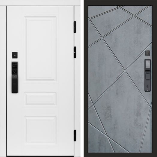 Входная дверь ВДК Орегон Вайт с электронным замком - Лучи Бетон темный