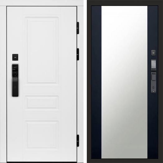 Входная дверь ВДК Орегон Вайт с электронным замком - Зеркало Черный кварц+тонировка