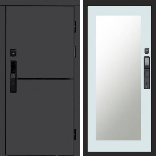 Входная дверь ВДК Тренд Графит с электронным замком - Зеркало Триумф Белый софт