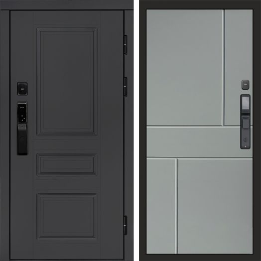 Входная дверь ВДК Орегон Графит с электронным замком - Горизонт Грей софт