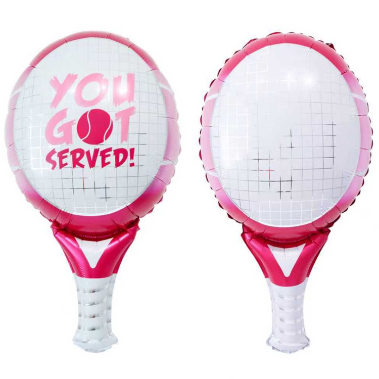 Ракетка теннисная двухсторонняя розовая шар фигурный фольгированный с гелием