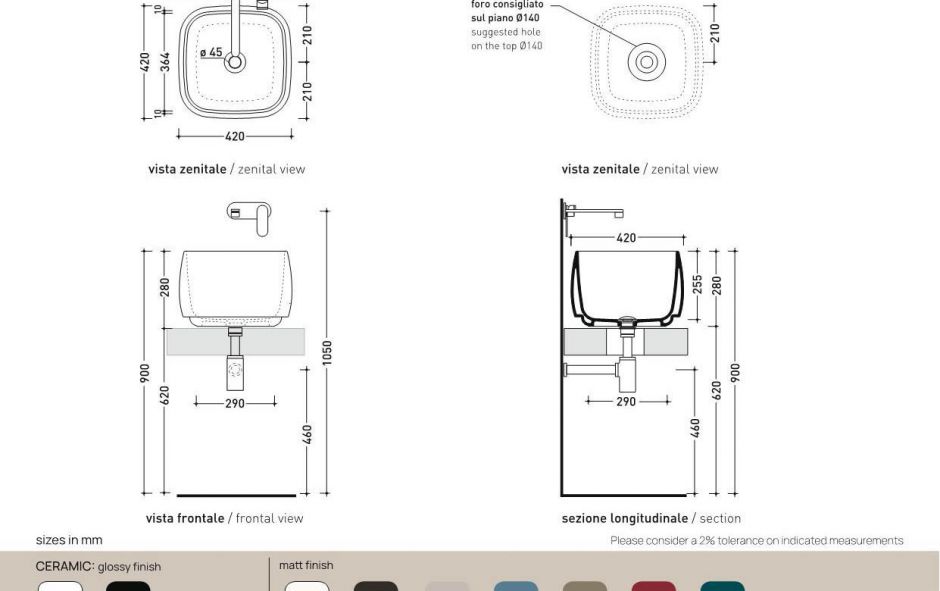 Накладная раковина Flaminia FLAG 40 FG40H28 40х40х28 см ФОТО