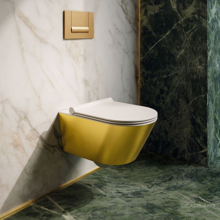 Безободковый подвесной унитаз Catalano Gold&Silver Zero Oro-Bianco 0111550042 55х35 см ФОТО