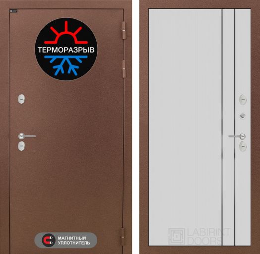 Входная дверь Лабиринт Термомагнит - 10 Белый софт рельеф с терморазрывом