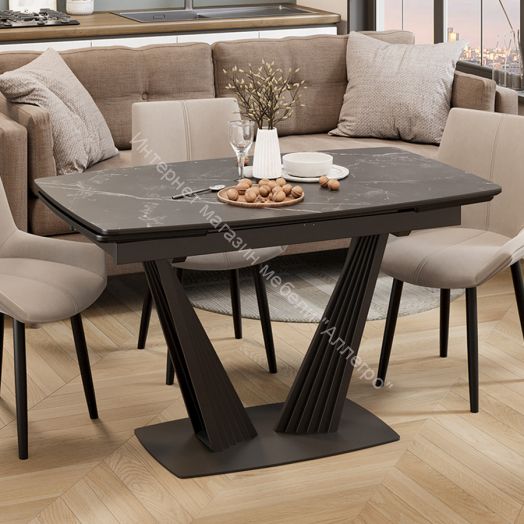 Стол раздвижной «Трэвис» Тип 1 Черный муар, Керамика матовая чёрный мрамор