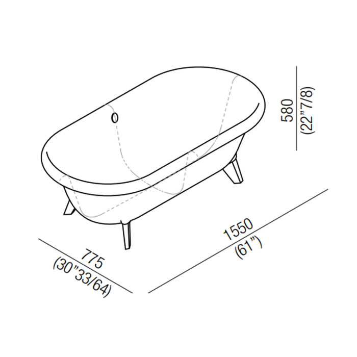 Овальная отдельностоящая ванна Agape Ottocento AVAS0967ZGBR 155x77,5 см ФОТО