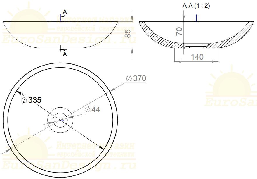 Белая раковина круглая Salini Callista 105 37х37 1101105G ФОТО