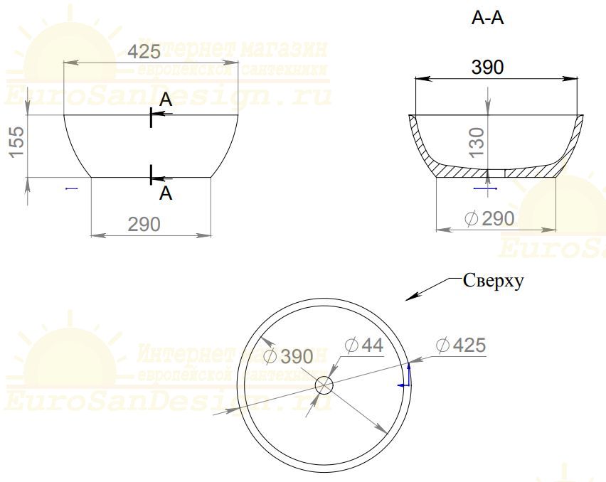 Белая круглая раковина из искусственного камня Salini Alda 310 43x43 см ФОТО