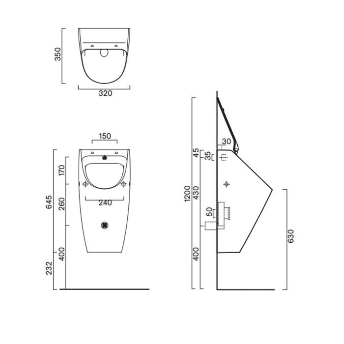 Писсуар подвесной Catalano Comfort Rimless 64x32 цвет белый глянцевый 932640001 ФОТО
