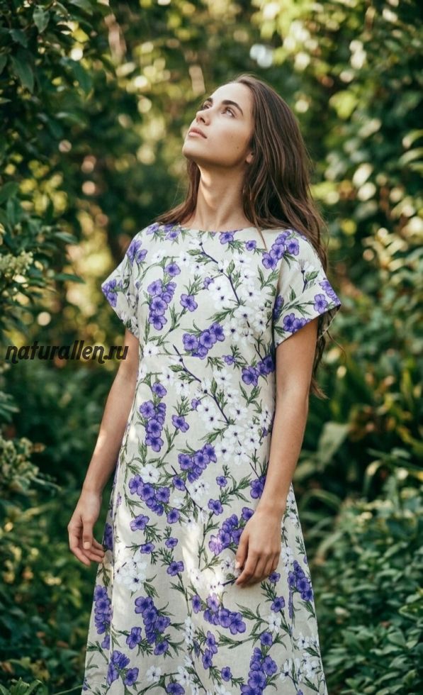 Льняное платье "Цветы Дикой Вишни"