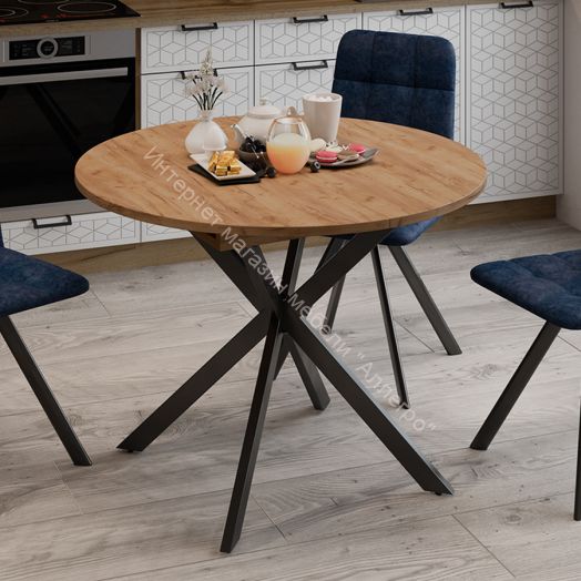 Стол обеденный раздвижной «Мэдисон» Тип 1 Черный муар, Дуб Крафт золотой