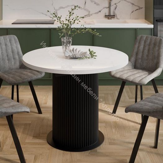 Стол обеденный раздвижной «Эридан» Тип 1 Черный муар, Стекло глянцевое белое