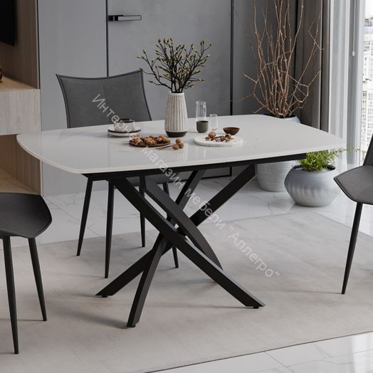 Стол обеденный раздвижной «Ниагара» Тип 1 Черный муар, Стекло глянцевое белое