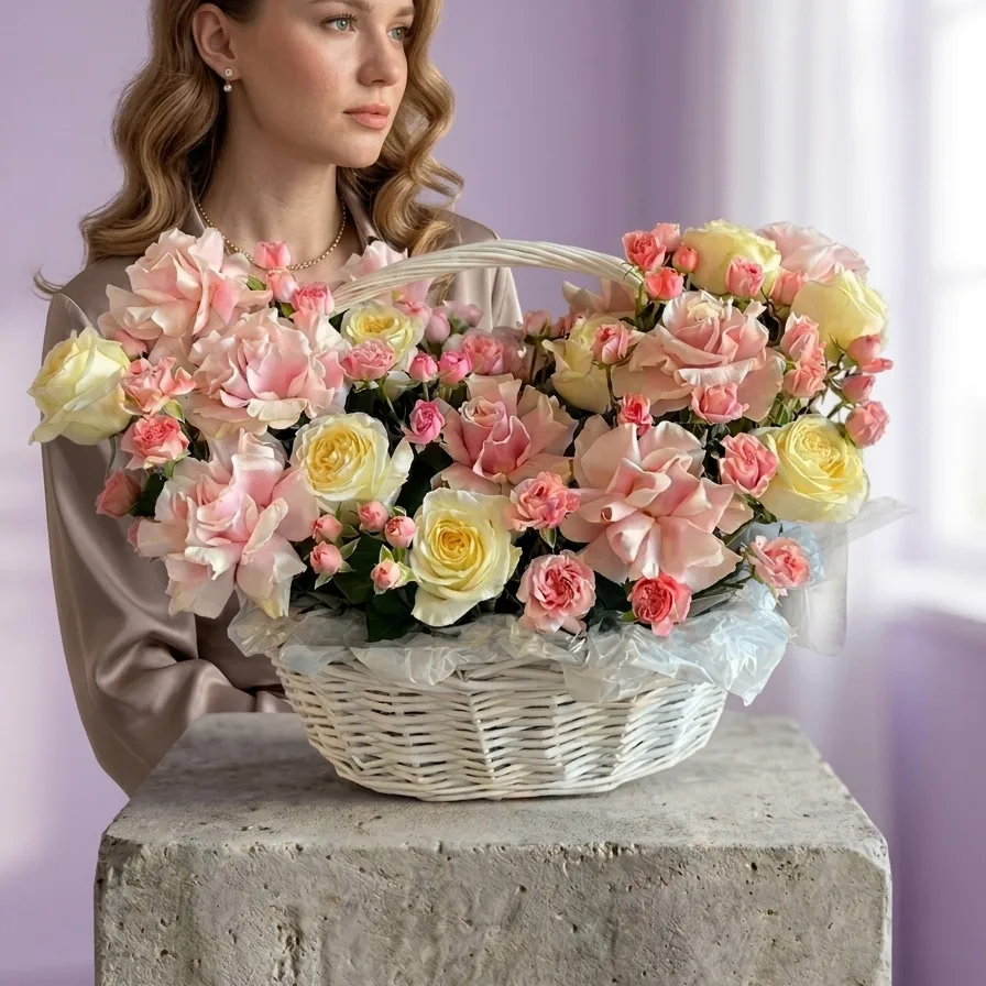 Нежная корзина с французскими розами
