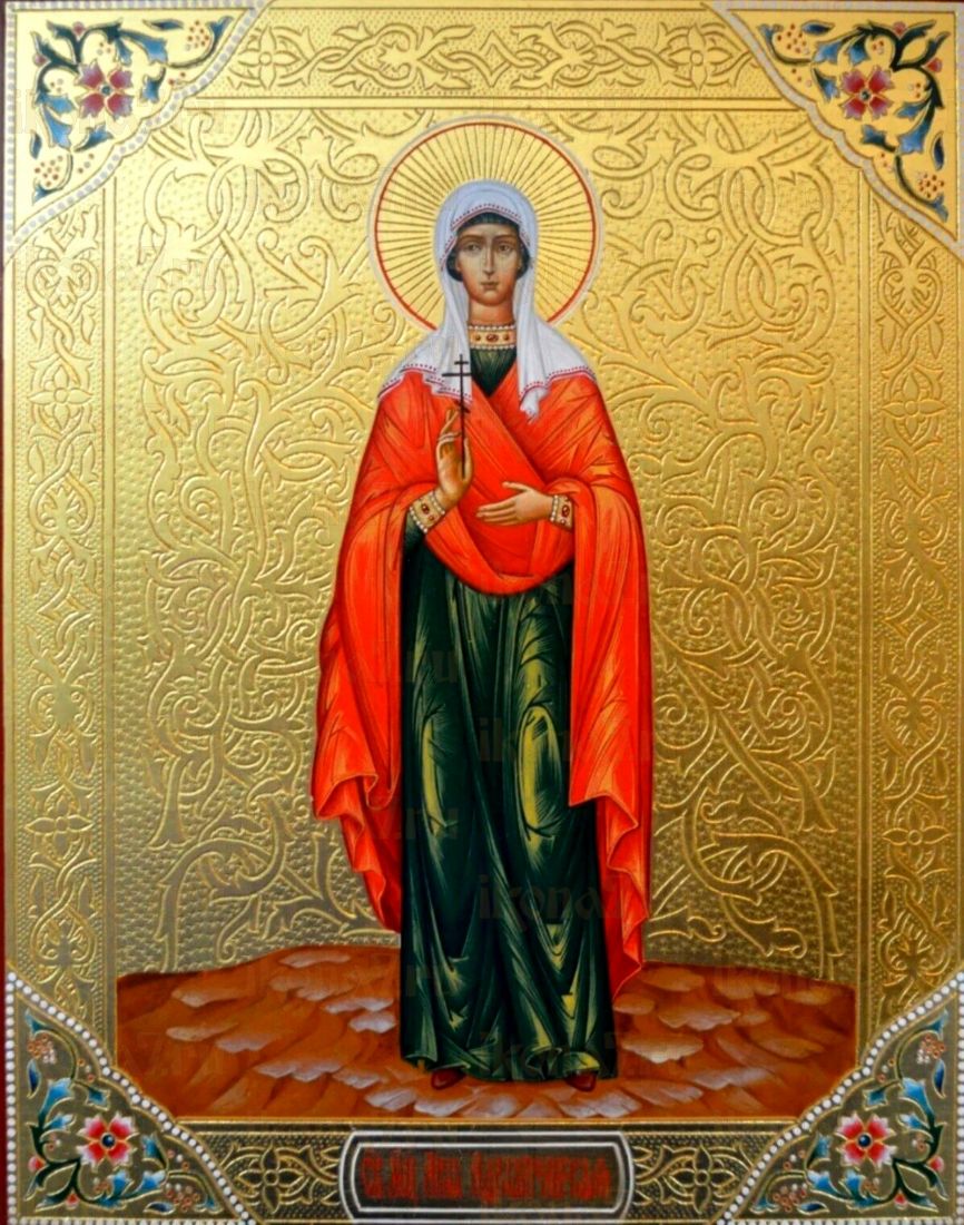 Рукописная икона Анна Адрианопольская на липовой доске (ктг10-22273)