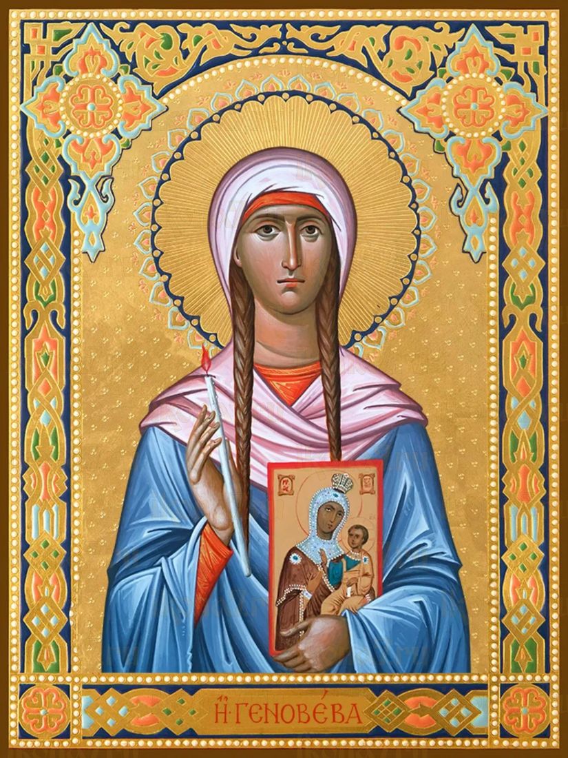 Рукописная икона Женевьева (Геновефа ) Парижская на липовой доске (ктг10-22337)