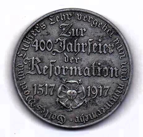 медаль 1917 Мартин Лютер AUNC 400-летие Реформации 1517 Германия Редкость