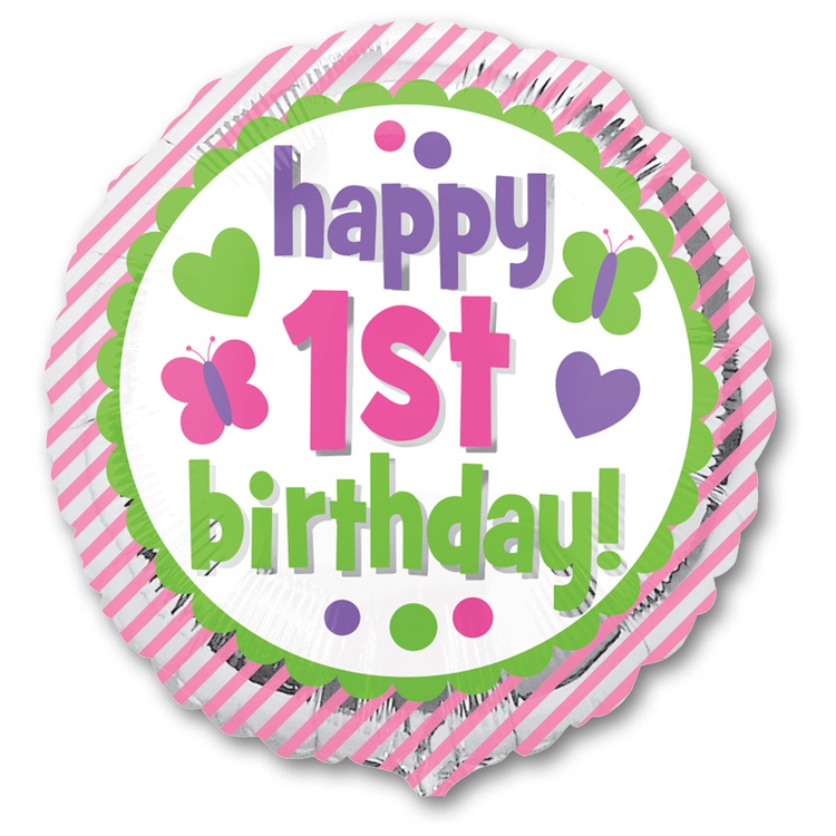 Первый День Рождения розовый круглый шар фольгированный с гелием
